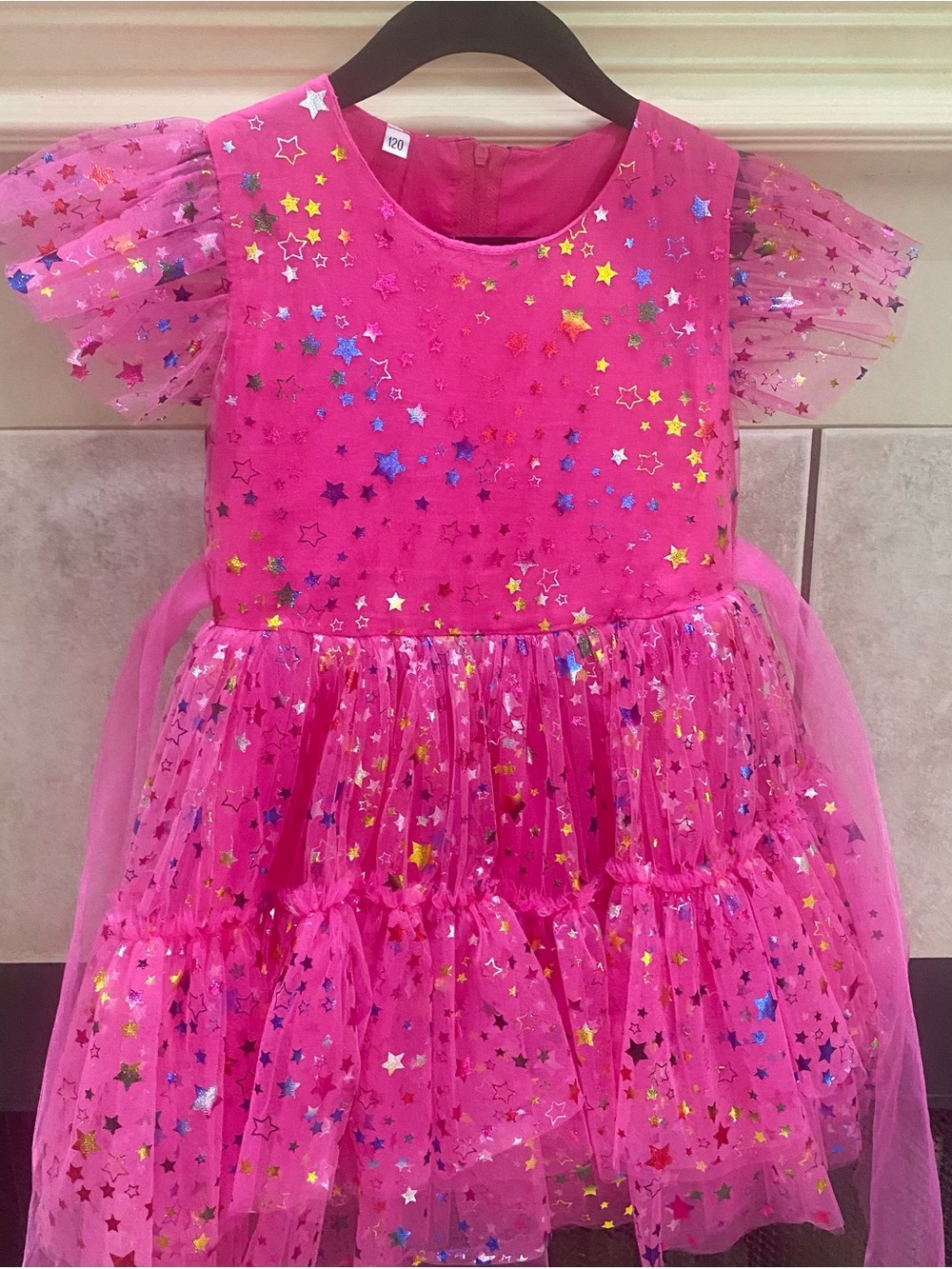 Girls Hot Pink Star Tulle Party Dress
